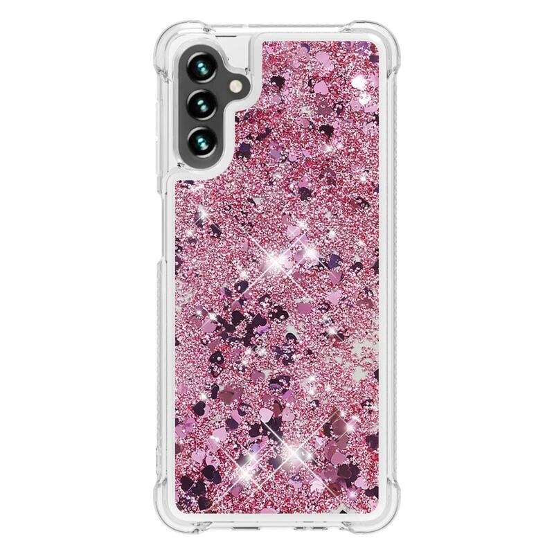 Glitter přesýpací gelový obal na Samsung Galaxy A54 5G - růžovozlatý/srdíčka