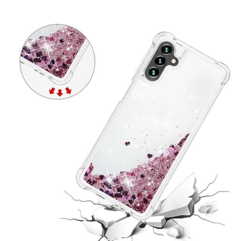 Glitter přesýpací gelový obal na Samsung Galaxy A54 5G - růžovozlatý/srdíčka
