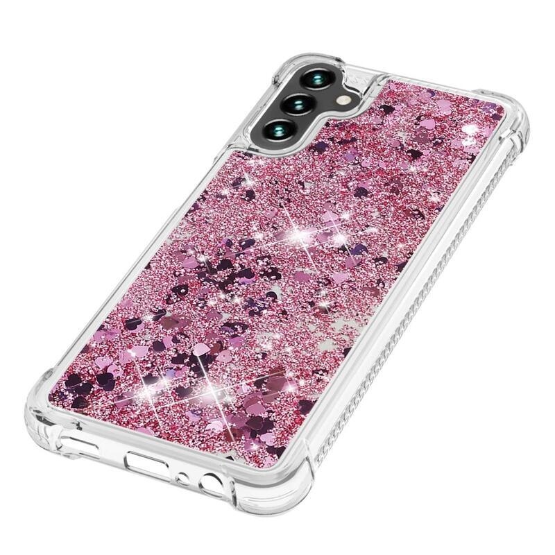 Glitter přesýpací gelový obal na Samsung Galaxy A54 5G - růžovozlatý/srdíčka