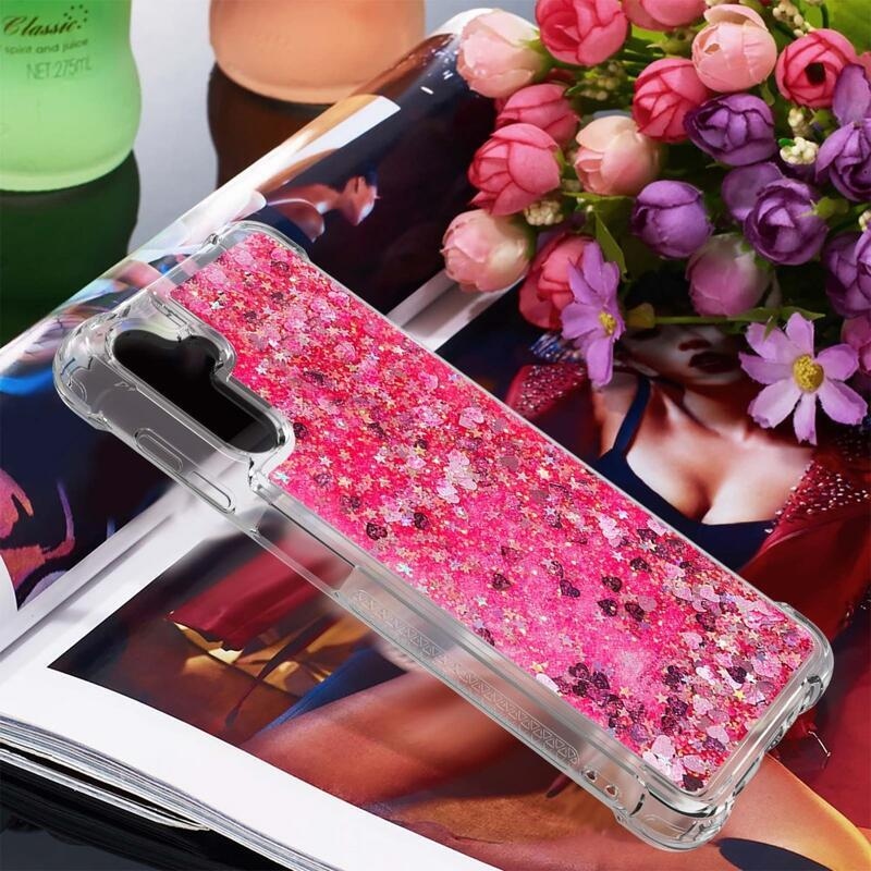 Glitter přesýpací gelový obal na Samsung Galaxy A54 5G - růžový/srdíčka