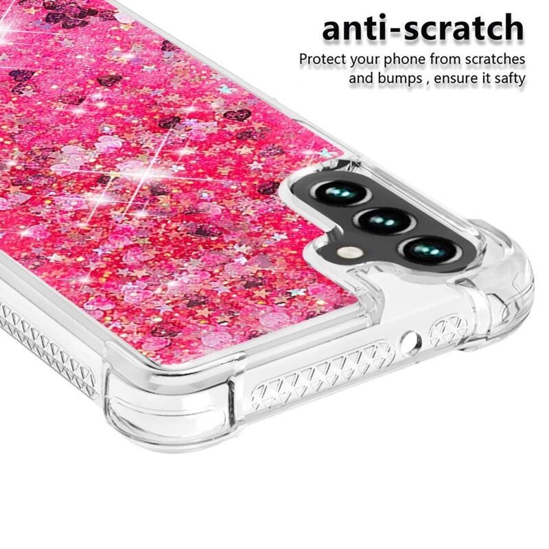 Glitter přesýpací gelový obal na Samsung Galaxy A54 5G - růžový/srdíčka