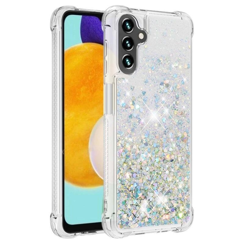 Glitter přesýpací gelový obal na Samsung Galaxy A54 5G - stříbrný/srdíčka