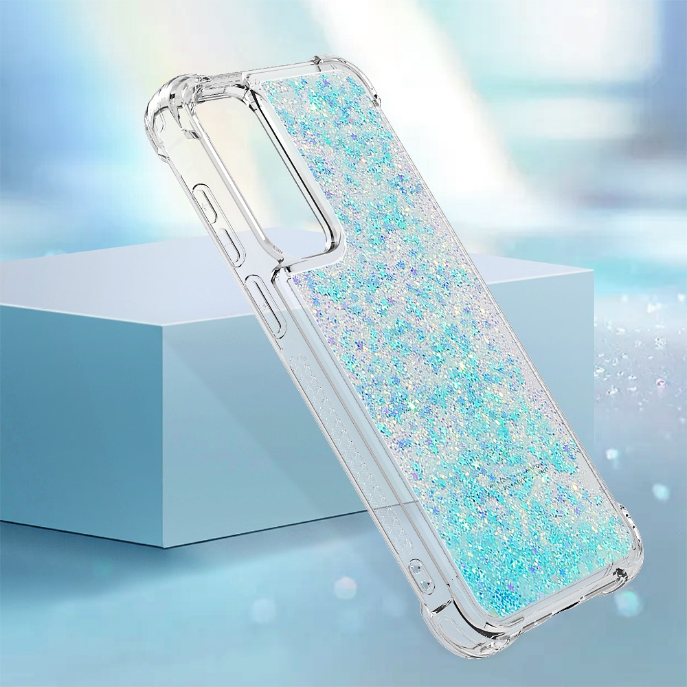 Glitter přesýpací gelový obal na Samsung Galaxy A57 5G - modrý/hvězdičky