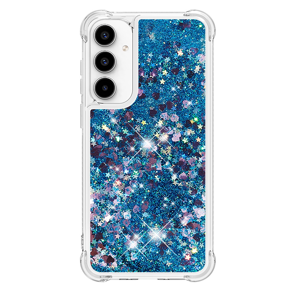 Glitter přesýpací gelový obal na Samsung Galaxy A57 5G - modrý/srdíčka