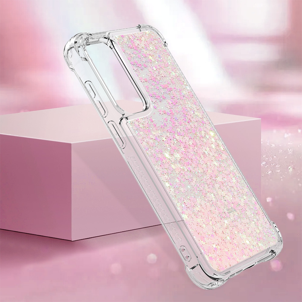 Glitter přesýpací gelový obal na Samsung Galaxy A57 5G - růžový/hvězdičky