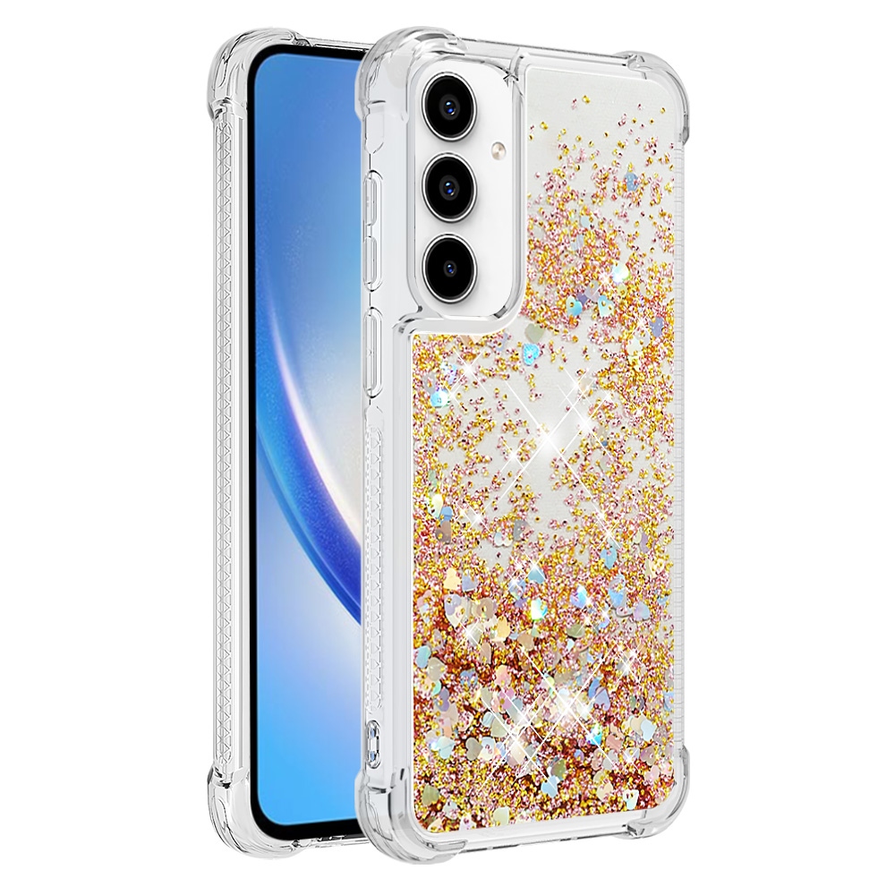 Glitter přesýpací gelový obal na Samsung Galaxy A57 5G - zlatý/srdíčka