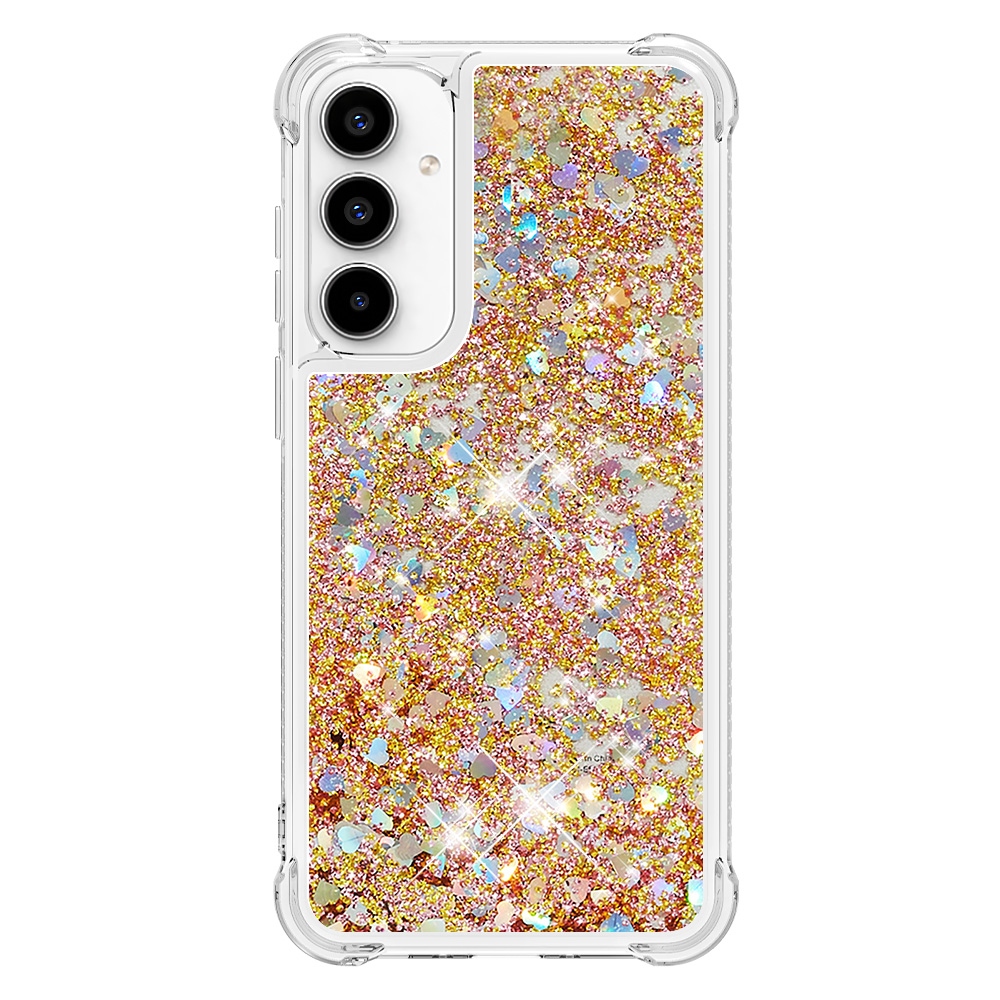 Glitter přesýpací gelový obal na Samsung Galaxy A57 5G - zlatý/srdíčka