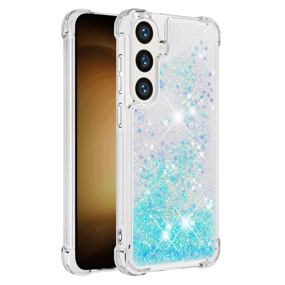 Glitter přesýpací gelový obal na Samsung Galaxy S26 FE/S25 FE - modrý/hvězdičky