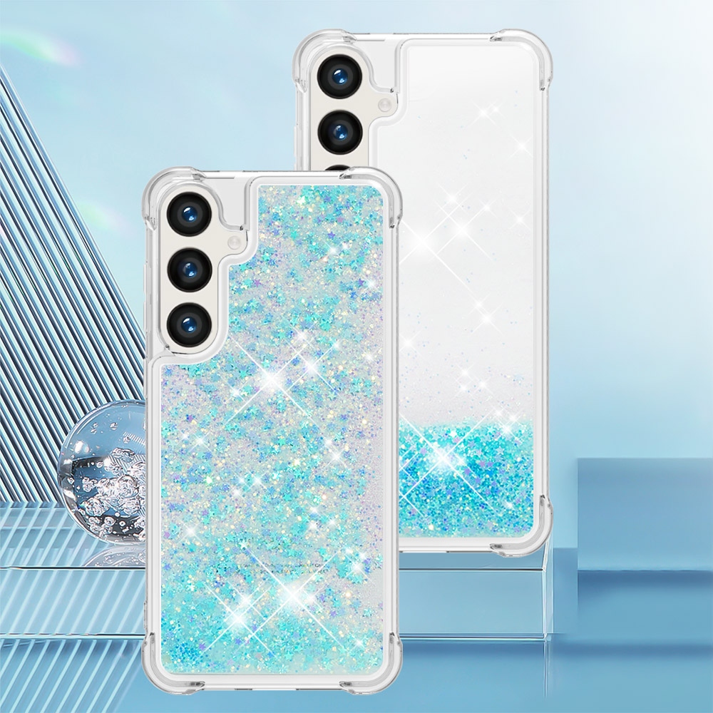 Glitter přesýpací gelový obal na Samsung Galaxy S26 FE/S25 FE - modrý/hvězdičky