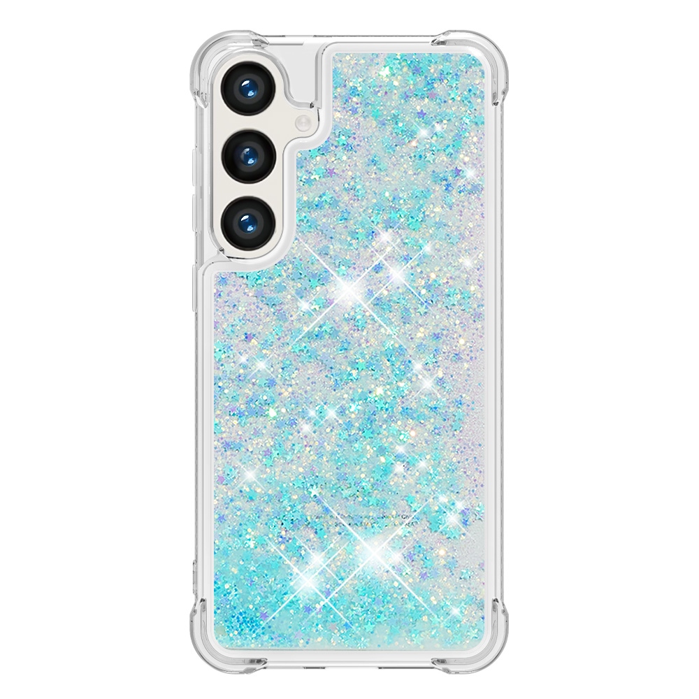Glitter přesýpací gelový obal na Samsung Galaxy S26 FE/S25 FE - modrý/hvězdičky