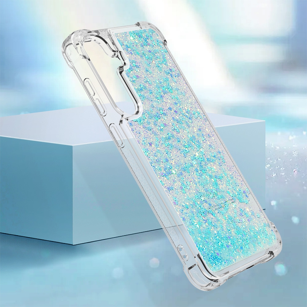 Glitter přesýpací gelový obal na Samsung Galaxy S26 FE/S25 FE - modrý/hvězdičky