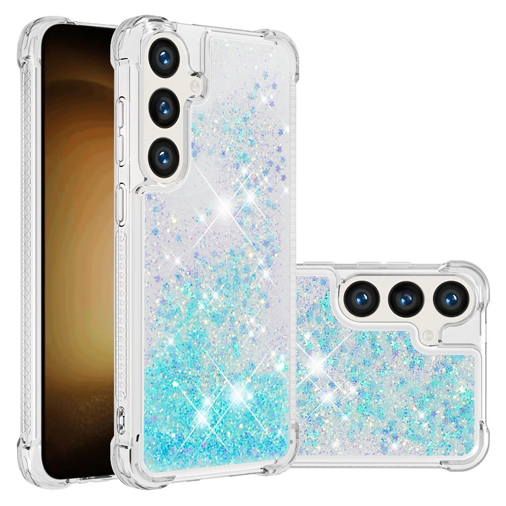 Glitter přesýpací gelový obal na Samsung Galaxy S26 FE/S25 FE - modrý/hvězdičky