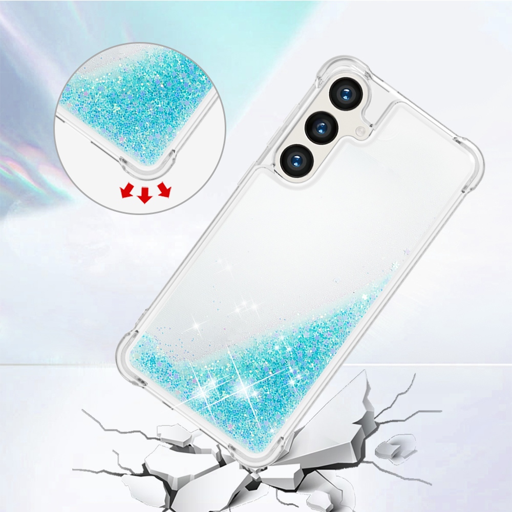 Glitter přesýpací gelový obal na Samsung Galaxy S26 FE/S25 FE - modrý/hvězdičky