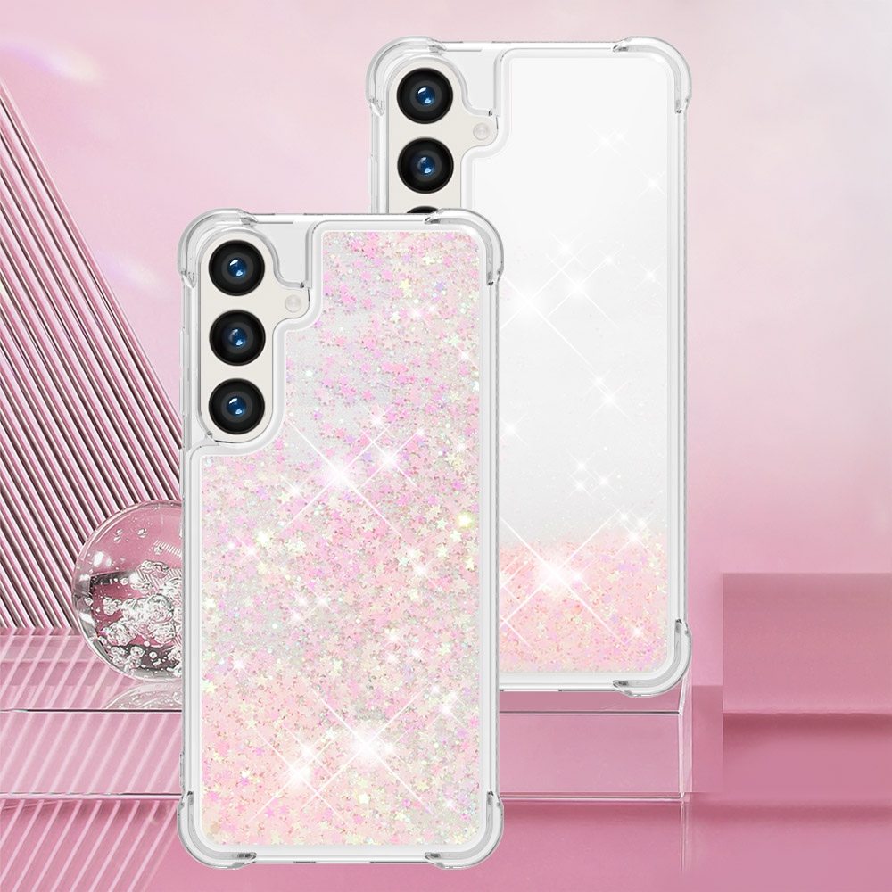 Glitter přesýpací gelový obal na Samsung Galaxy S26 FE/S25 FE - růžový/hvězdičky