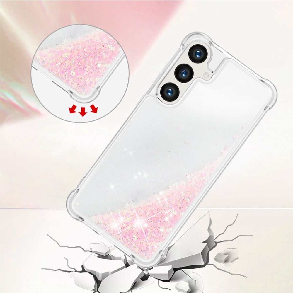 Glitter přesýpací gelový obal na Samsung Galaxy S26 FE/S25 FE - růžový/hvězdičky