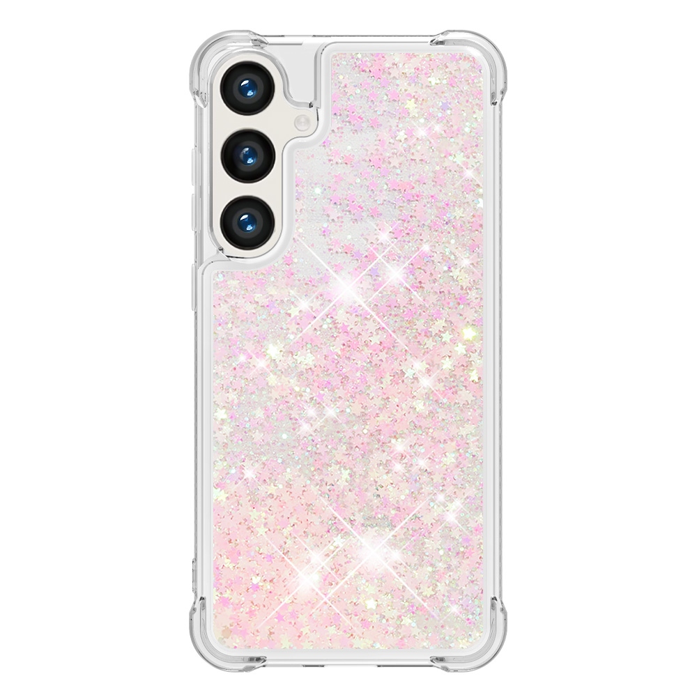 Glitter přesýpací gelový obal na Samsung Galaxy S26 FE/S25 FE - růžový/hvězdičky
