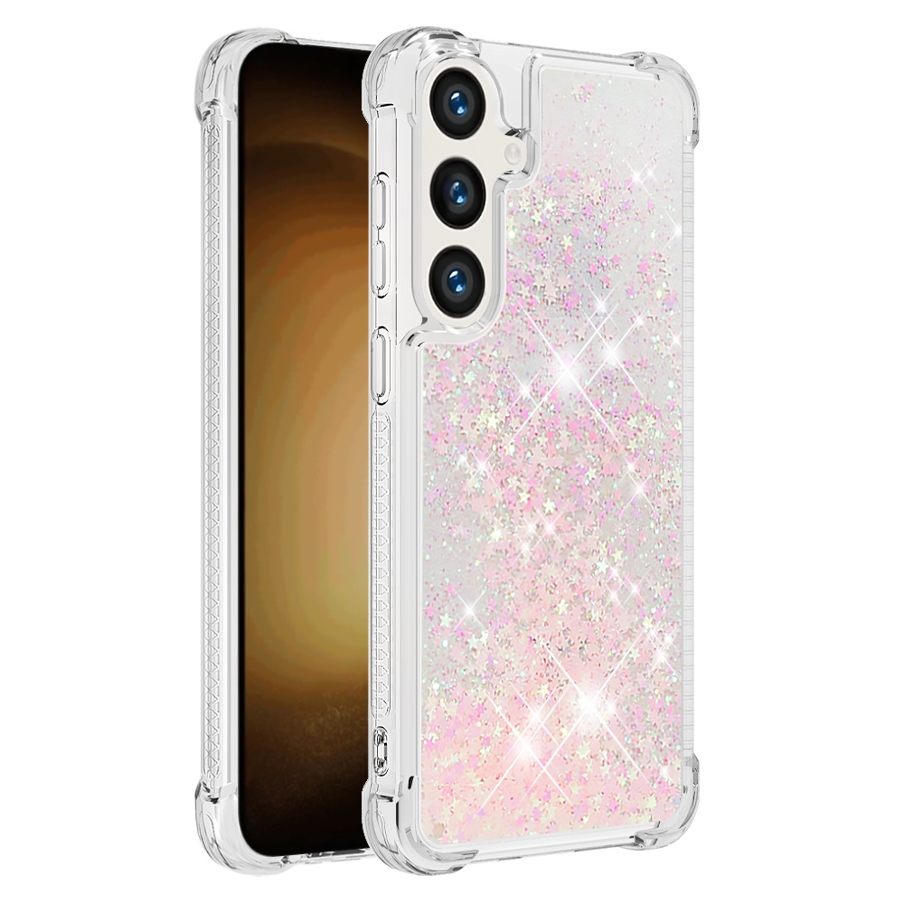 Glitter přesýpací gelový obal na Samsung Galaxy S26 FE/S25 FE - růžový/hvězdičky