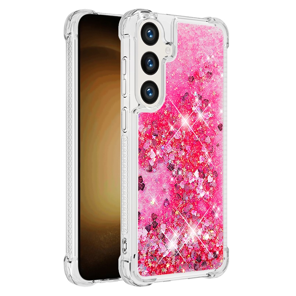 Glitter přesýpací gelový obal na Samsung Galaxy S26 FE/S25 FE - růžový/srdíčka