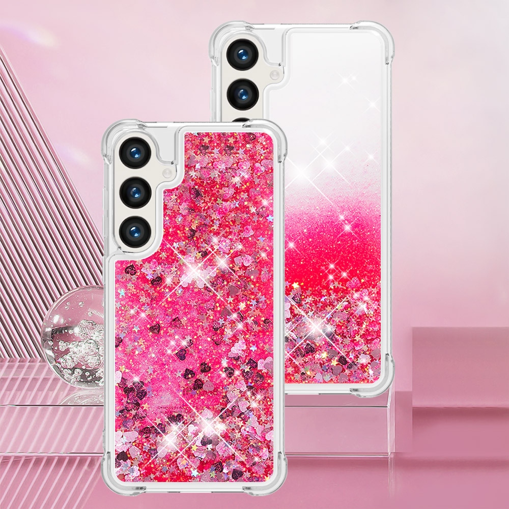 Glitter přesýpací gelový obal na Samsung Galaxy S26 FE/S25 FE - růžový/srdíčka