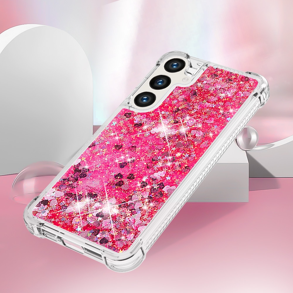 Glitter přesýpací gelový obal na Samsung Galaxy S26 FE/S25 FE - růžový/srdíčka