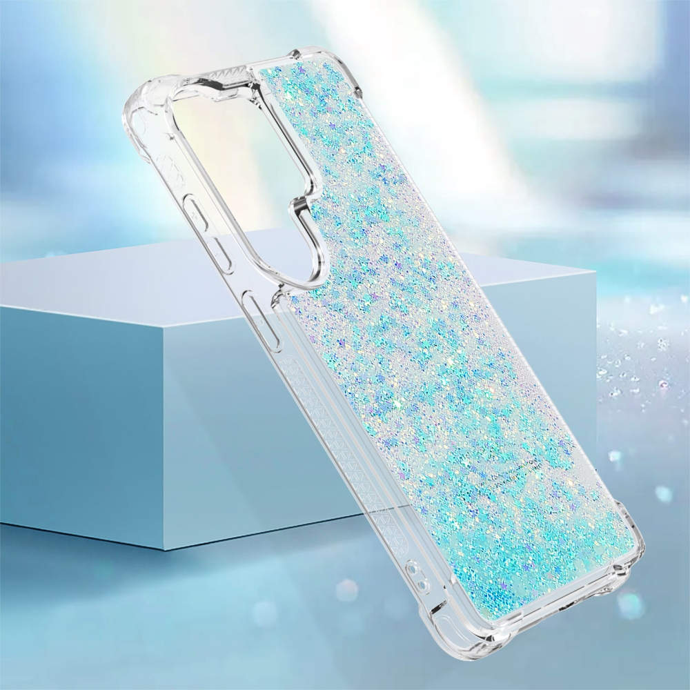 Glitter přesýpací gelový obal na Samsung Galaxy S26 Ultra - modrý/hvězdičky