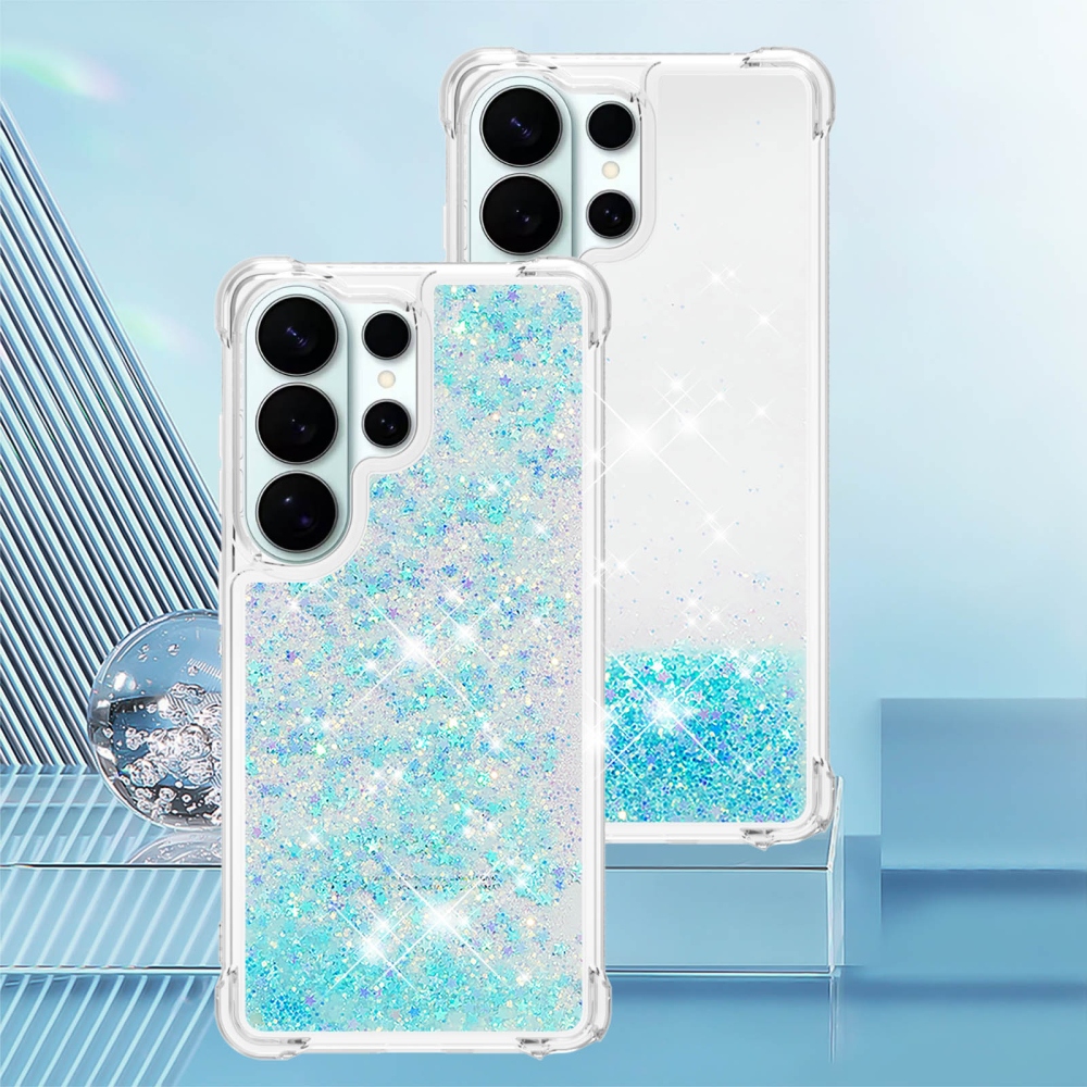 Glitter přesýpací gelový obal na Samsung Galaxy S26 Ultra - modrý/hvězdičky