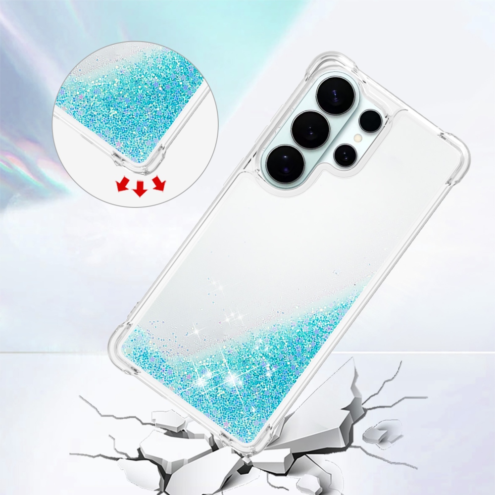 Glitter přesýpací gelový obal na Samsung Galaxy S26 Ultra - modrý/hvězdičky