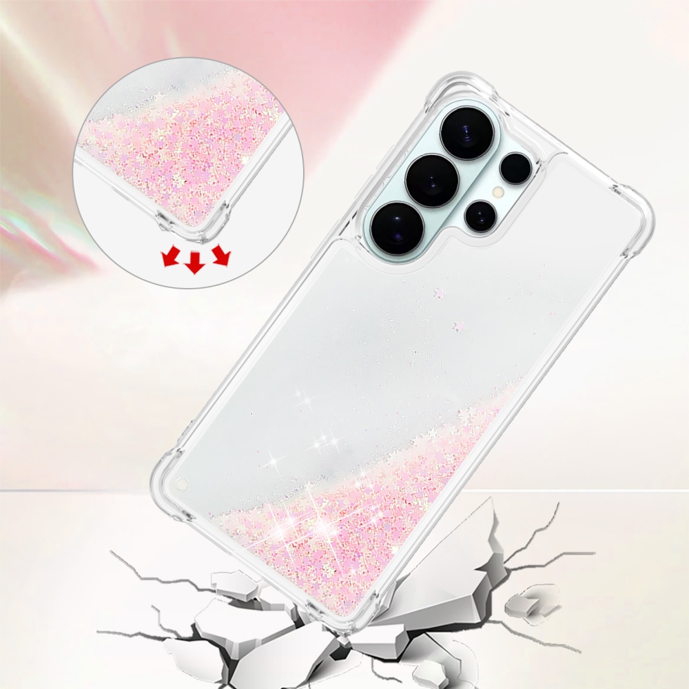 Glitter přesýpací gelový obal na Samsung Galaxy S26 Ultra - růžový/hvězdičky