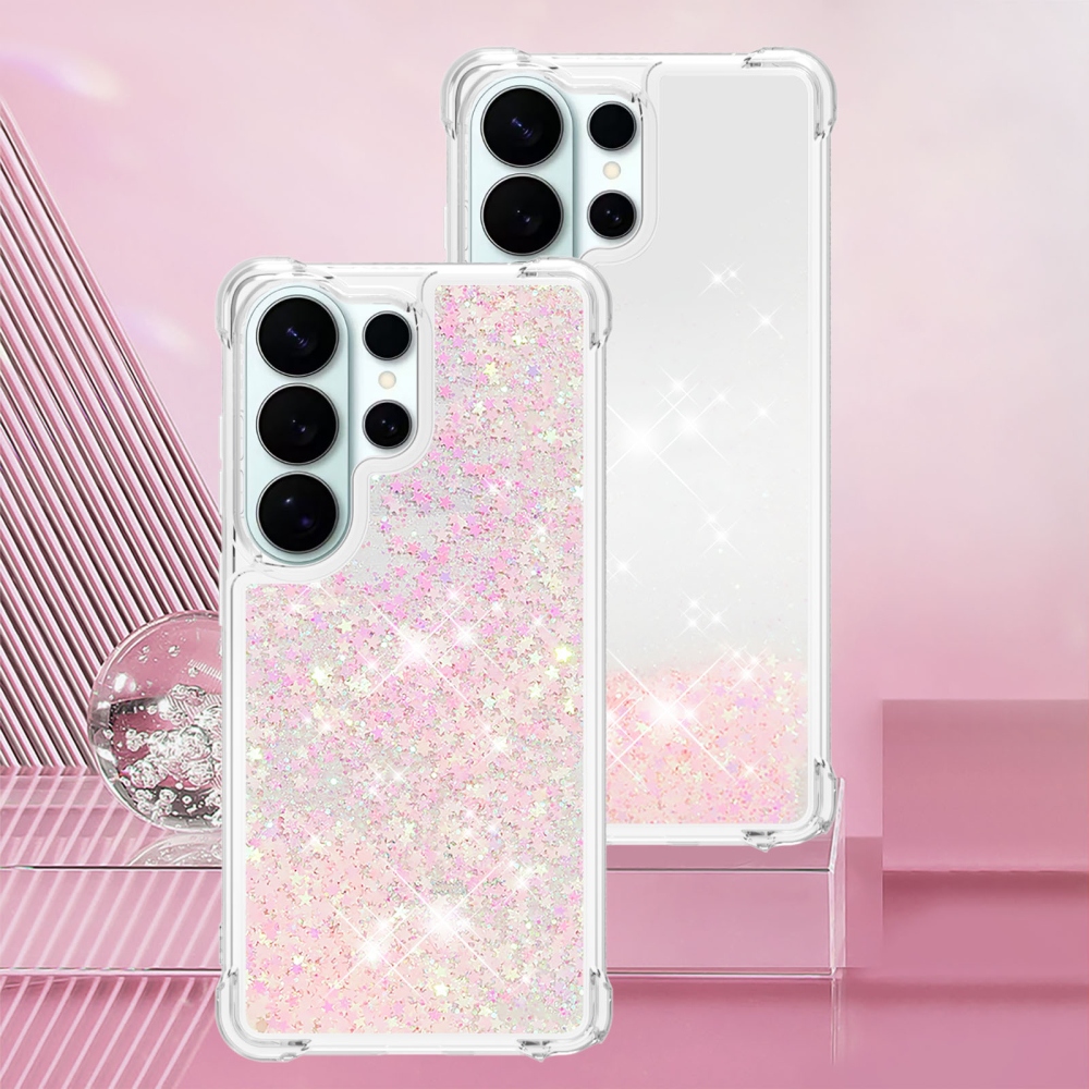 Glitter přesýpací gelový obal na Samsung Galaxy S26 Ultra - růžový/hvězdičky