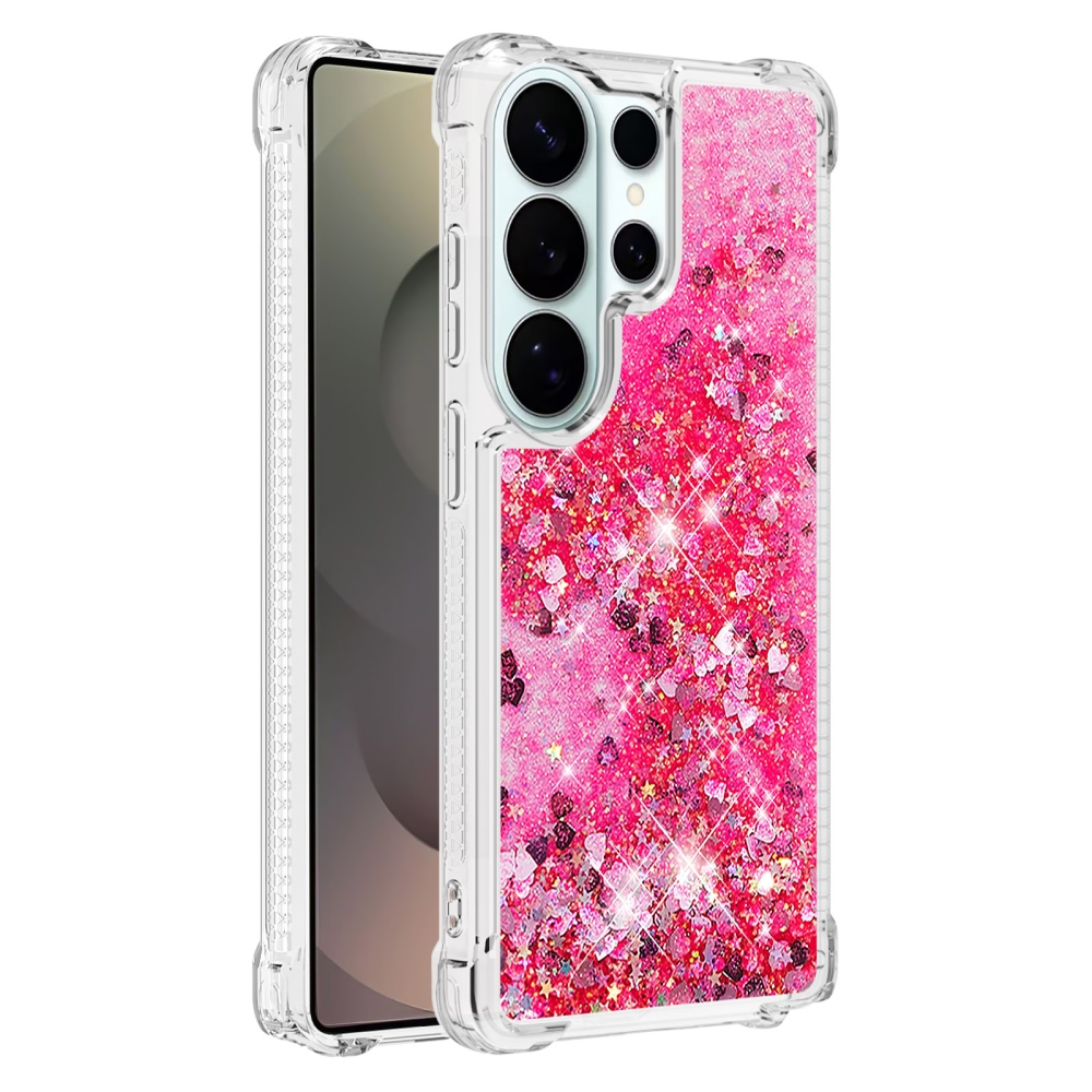 Glitter přesýpací gelový obal na Samsung Galaxy S26 Ultra - růžový/srdíčka