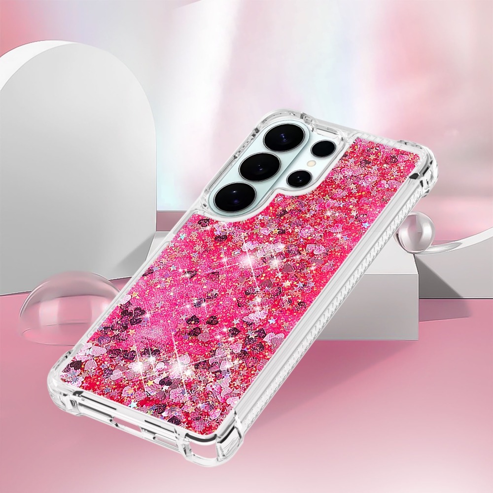 Glitter přesýpací gelový obal na Samsung Galaxy S26 Ultra - růžový/srdíčka