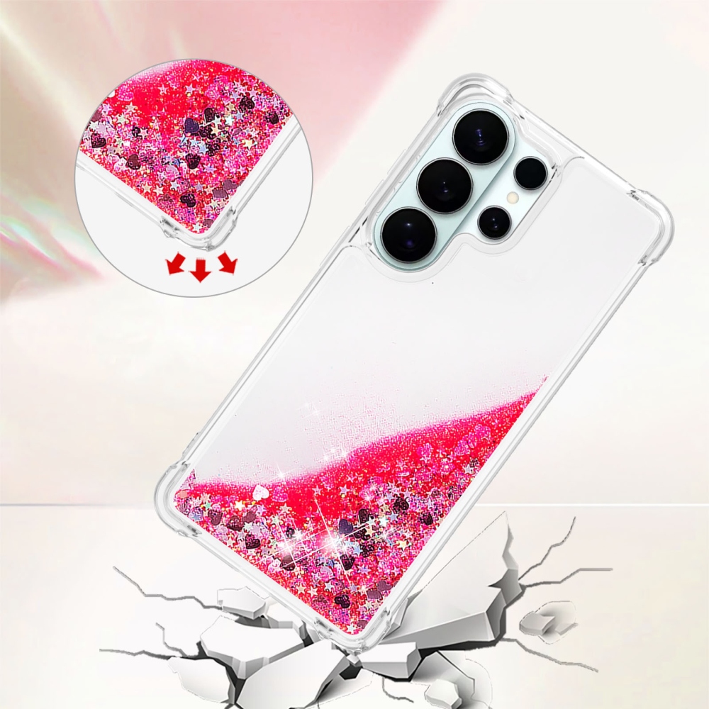 Glitter přesýpací gelový obal na Samsung Galaxy S26 Ultra - růžový/srdíčka