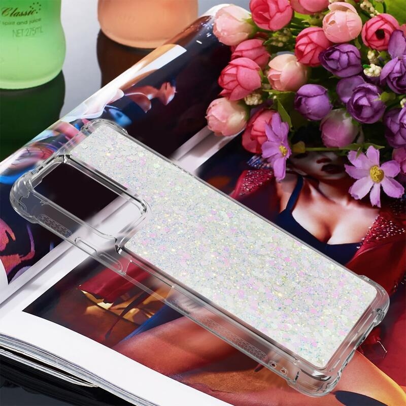 Glitter přesýpací gelový obal na Xiaomi Redmi Note 10 Pro - růžovostříbrný/srdíčka