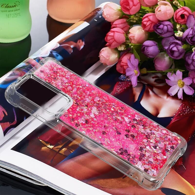 Glitter přesýpací gelový obal na Xiaomi Redmi Note 10 Pro - růžový/srdíčka