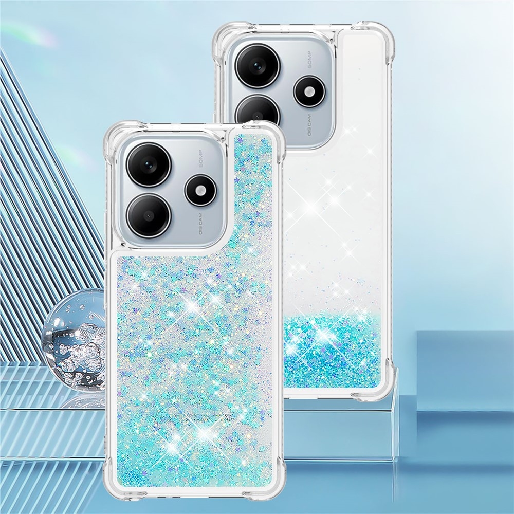Glitter přesýpací gelový obal na Xiaomi Redmi Note 14 5G - modrý/hvězdičky