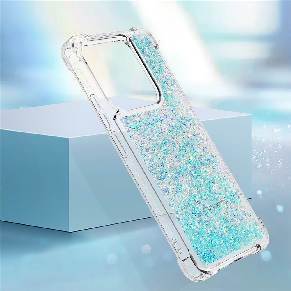 Glitter přesýpací gelový obal na Xiaomi Redmi Note 14 5G - modrý/hvězdičky