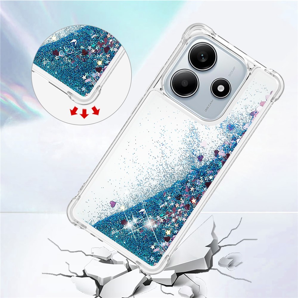 Glitter přesýpací gelový obal na Xiaomi Redmi Note 14 5G - modrý/srdíčka