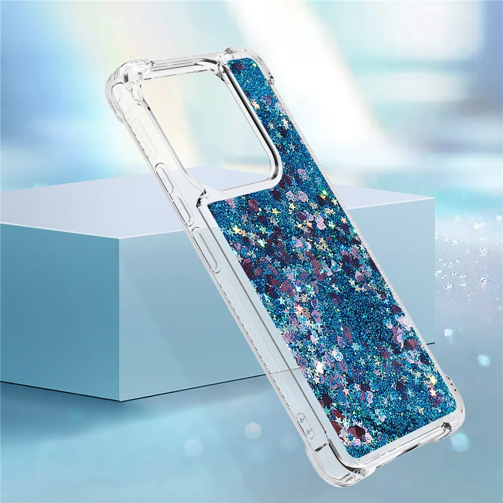 Glitter přesýpací gelový obal na Xiaomi Redmi Note 14 5G - modrý/srdíčka