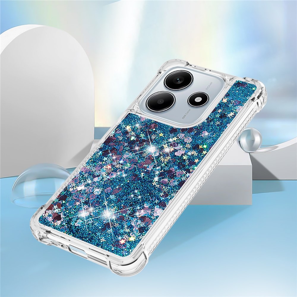 Glitter přesýpací gelový obal na Xiaomi Redmi Note 14 5G - modrý/srdíčka