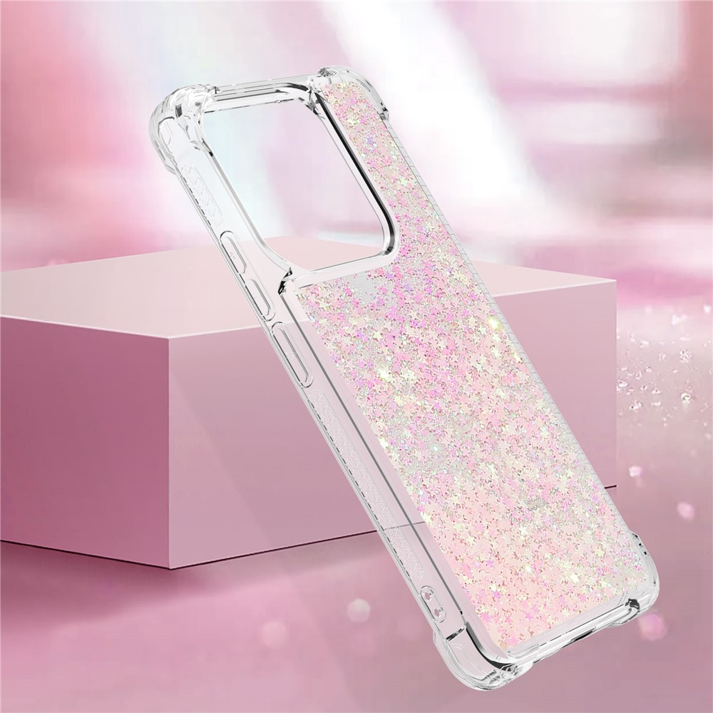 Glitter přesýpací gelový obal na Xiaomi Redmi Note 14 5G - růžový/hvězdičky
