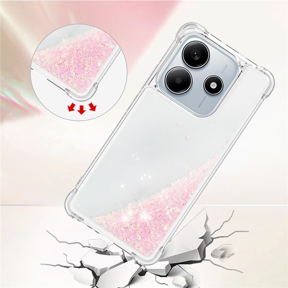 Glitter přesýpací gelový obal na Xiaomi Redmi Note 14 5G - růžový/hvězdičky