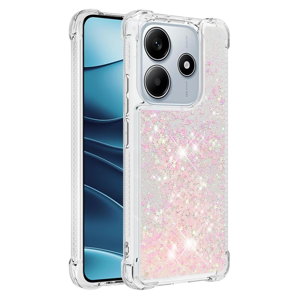 Glitter přesýpací gelový obal na Xiaomi Redmi Note 14 5G - růžový/hvězdičky