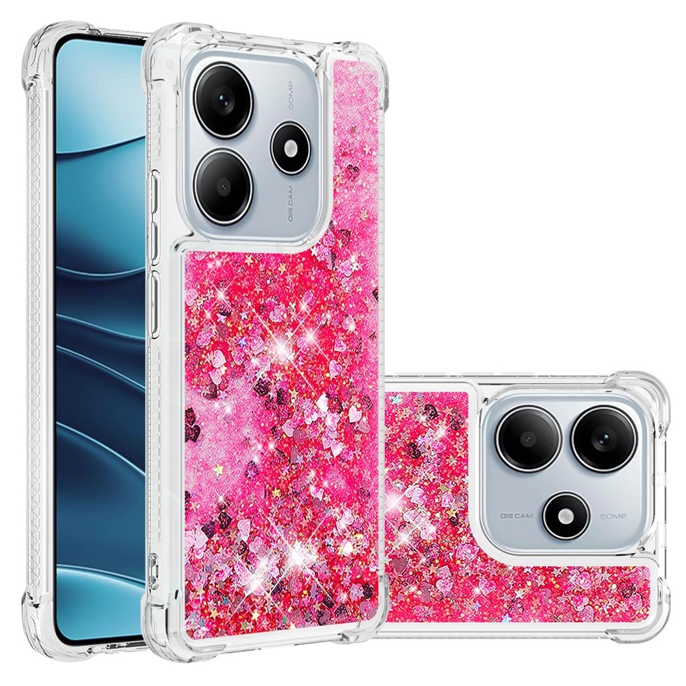 Glitter přesýpací gelový obal na Xiaomi Redmi Note 14 5G - růžový/srdíčka
