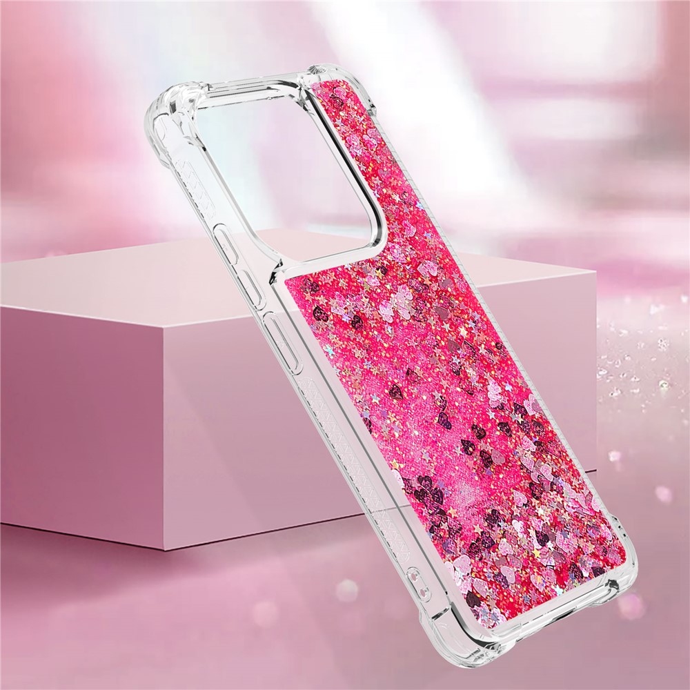 Glitter přesýpací gelový obal na Xiaomi Redmi Note 14 5G - růžový/srdíčka