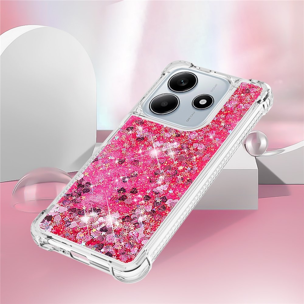 Glitter přesýpací gelový obal na Xiaomi Redmi Note 14 5G - růžový/srdíčka