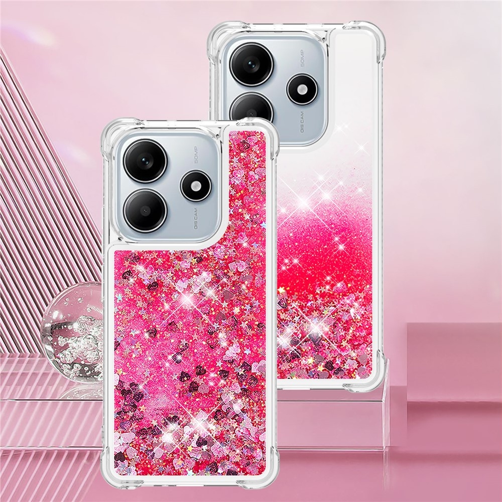 Glitter přesýpací gelový obal na Xiaomi Redmi Note 14 5G - růžový/srdíčka