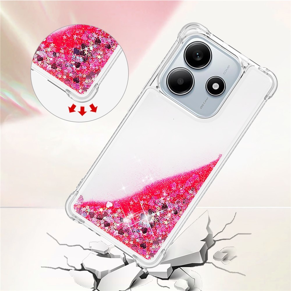 Glitter přesýpací gelový obal na Xiaomi Redmi Note 14 5G - růžový/srdíčka