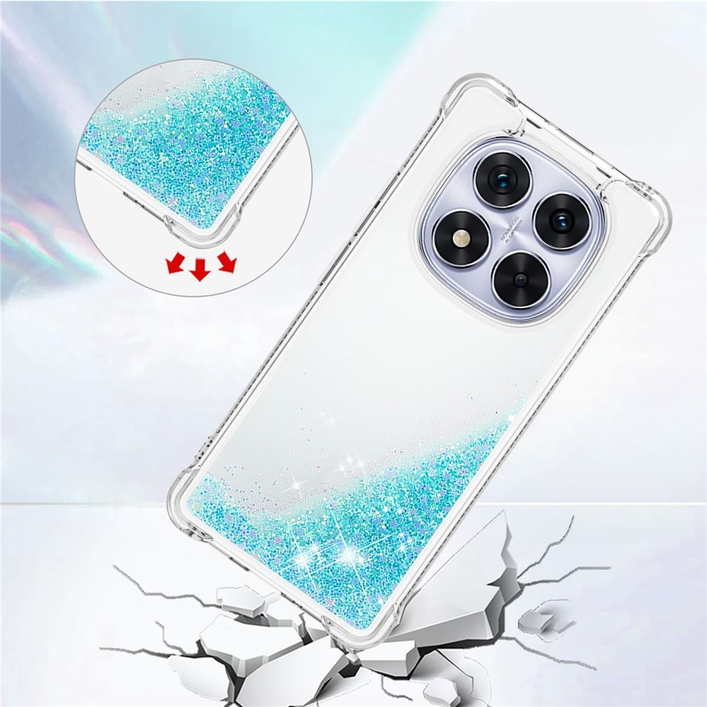 Glitter přesýpací gelový obal na Xiaomi Redmi Note 14 Pro 5G/Poco X7 5G - modrý/hvězdičky