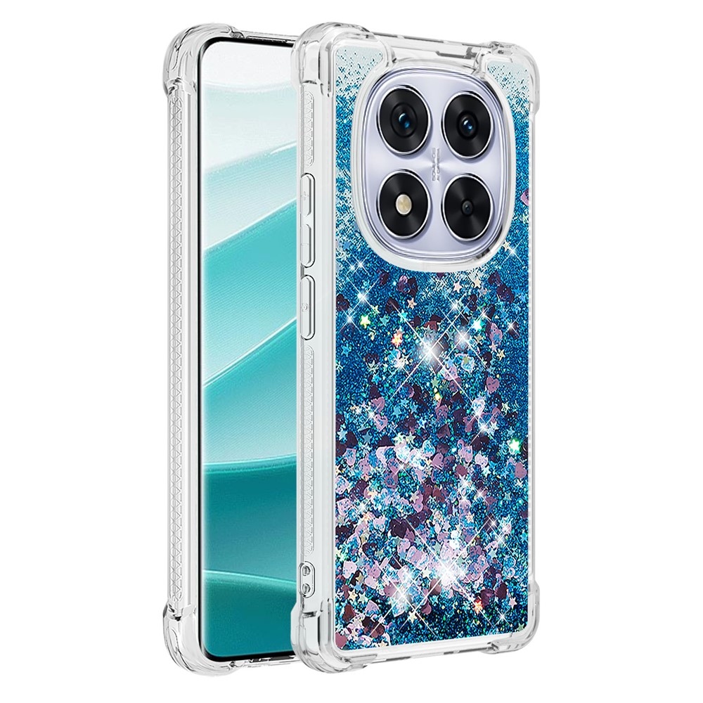Glitter přesýpací gelový obal na Xiaomi Redmi Note 14 Pro 5G/Poco X7 5G - modrý/srdíčka
