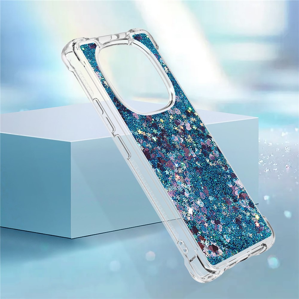 Glitter přesýpací gelový obal na Xiaomi Redmi Note 14 Pro 5G/Poco X7 5G - modrý/srdíčka